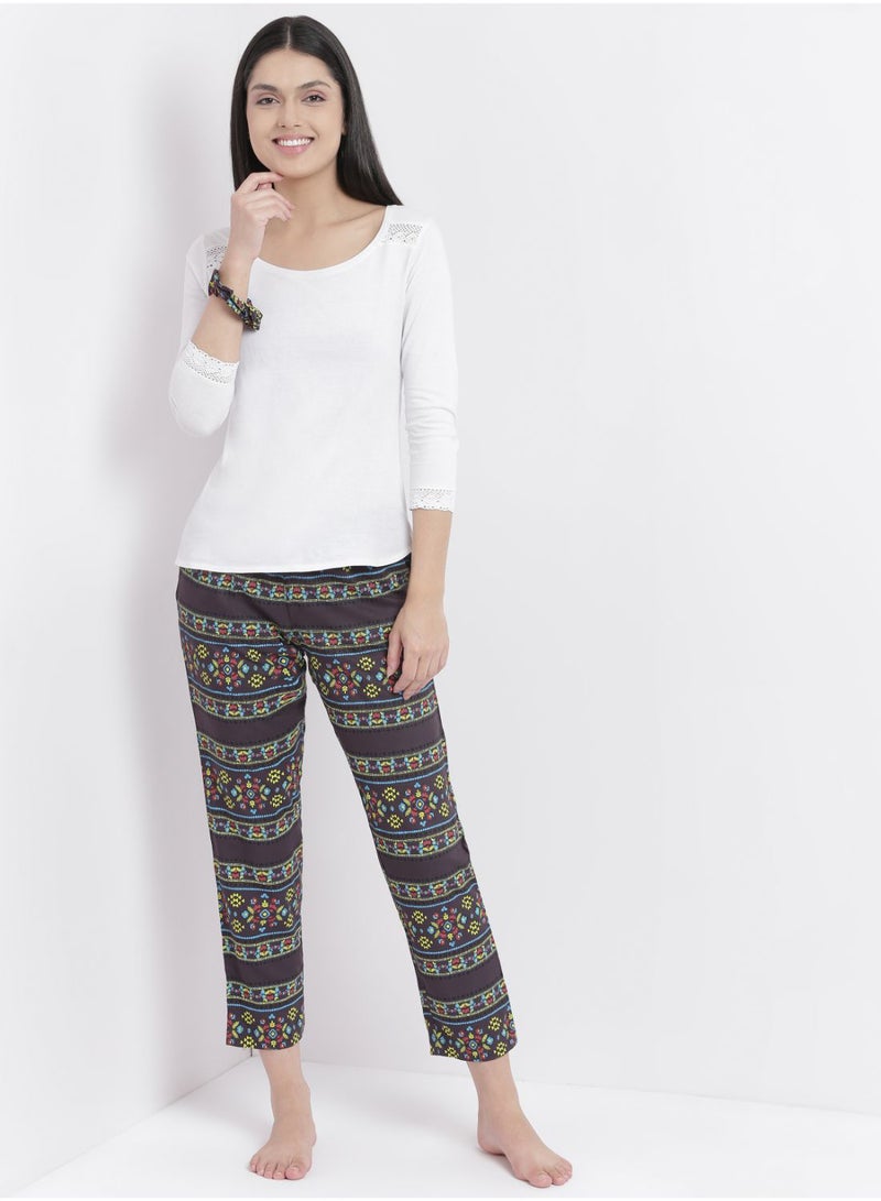 Aila - Comfortable Casual Loungewear Pyjama Pants With A Matching Scrunchie Black - Image 1