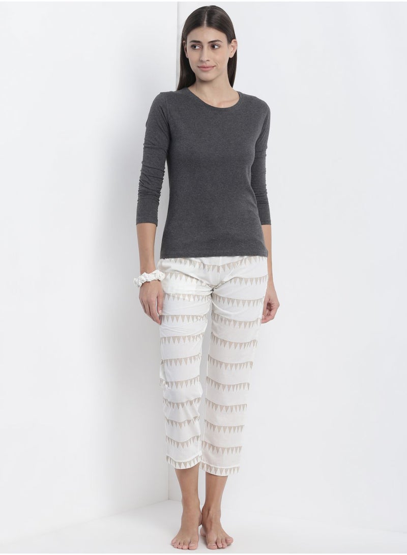 Aila Comfortable Casual Loungewear Pyjamas With A Matching Scrunchie White  - Image 3