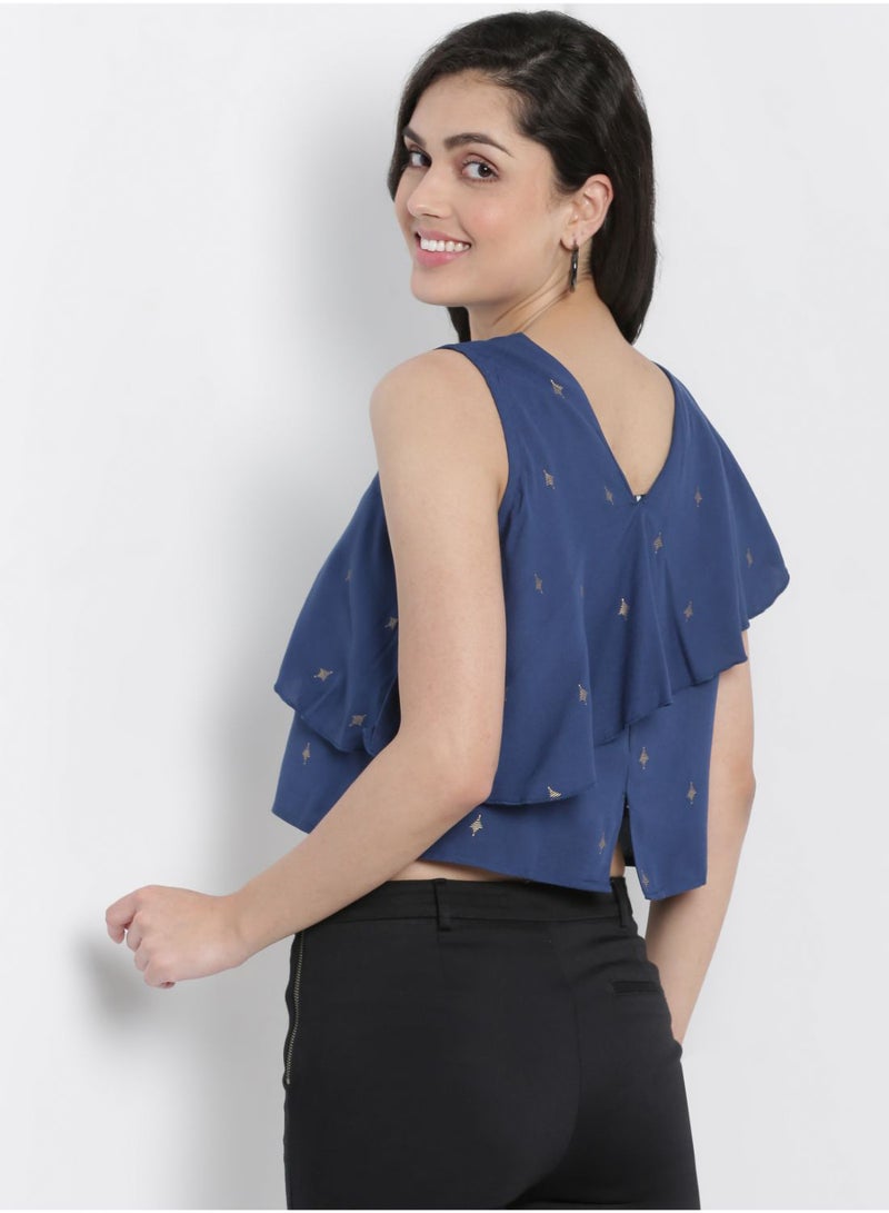 Aila - Casual Crop Top With Matching Srunchie Navy - Image 1