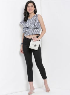 Aila Casual Crop Top With Matching Srunchie Grey/White  - Image 3