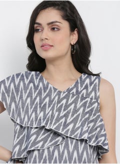 Aila Casual Crop Top With Matching Srunchie Grey/White  - Image 4
