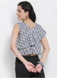 Aila Casual Crop Top With Matching Srunchie Grey/White  - Image 2