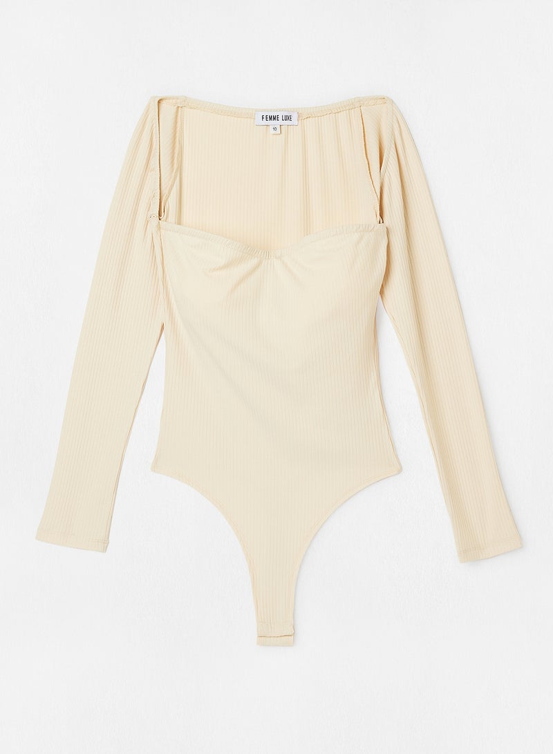 FEMME LUXE Square Neck Bodysuit Cream  - Image 5