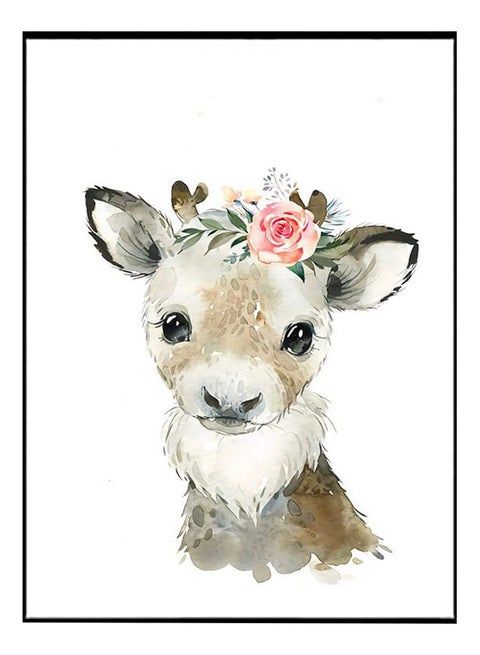 Deer Printed Canvas Painting White/Olive/Grey 57 x 71 x 4.5cm