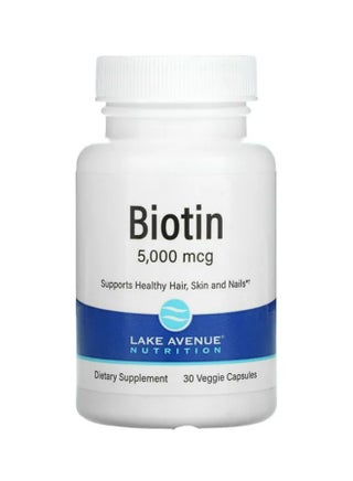 Biotin Supplement 5000mcg - 30 Veggie Capsules - v1649662813/N32775966A_1