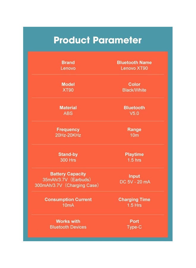 Lenovo XT90 True Wireless Bluetooth Earbuds 5.0 With Mic And Charging Case Black - Image 2