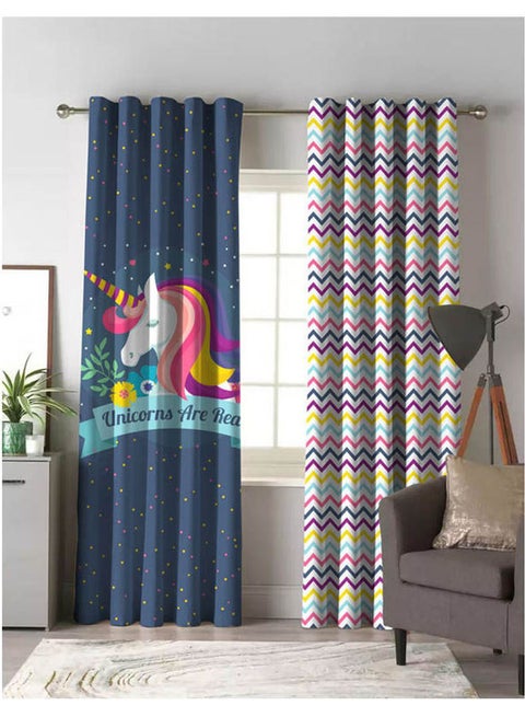 2 Panel Of Printed On Velvet Unicorn Curtain Multicolor 1.4x2.6meter