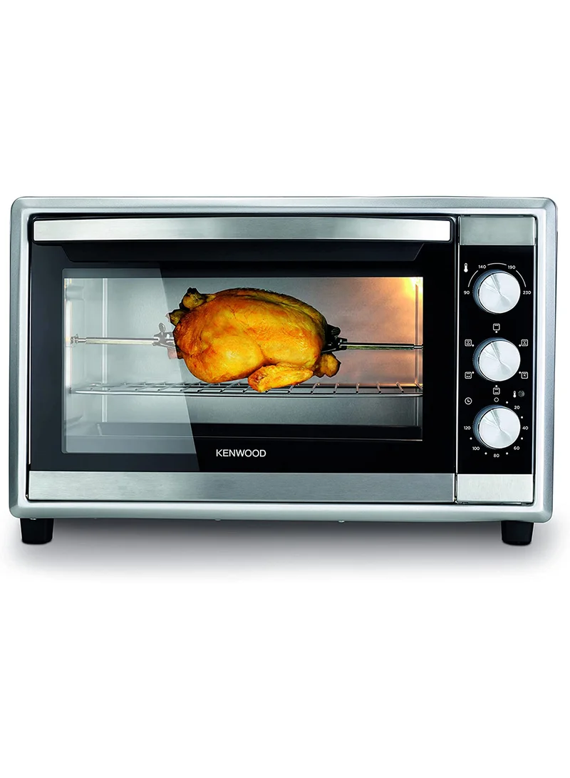 KENWOOD Oven Toaster Grill Large Capacity Double Glass Door Multifunctional With Rotisserie And Convection Function For Grilling, Toasting, Broiling, Baking, Defrosting, Stainless Steel 56 L 2200 W MOM56.000SS Silver