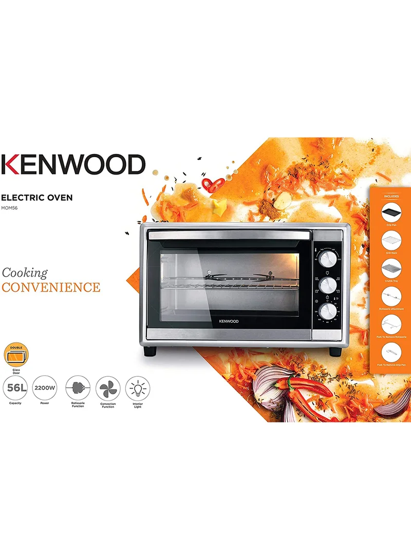 KENWOOD Oven Toaster Grill Large Capacity Double Glass Door Multifunctional With Rotisserie And Convection Function For Grilling, Toasting, Broiling, Baking, Defrosting, Stainless Steel 56 L 2200 W MOM56.000SS Silver