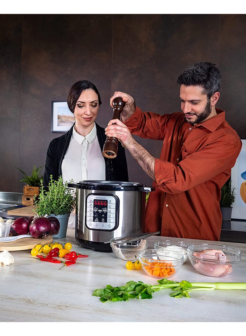 KENWOOD - 16-In-1 Electric Pressure Cooker Multifunctional Programmable Multicooker With Safety Feature, 16 Smart Cook Programs, Manual Function For Personalised Recipes 8.0 L 1200.0 W PCM80.000SS Black/Silver - Image 1