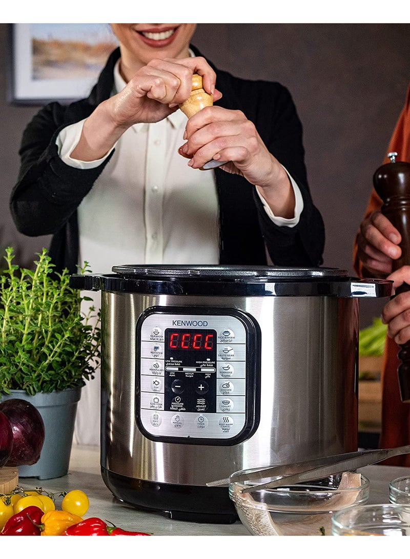 KENWOOD - 16-In-1 Electric Pressure Cooker Multifunctional Programmable Multicooker With Safety Feature, 16 Smart Cook Programs, Manual Function For Personalised Recipes 8.0 L 1200.0 W PCM80.000SS Black/Silver - Image 1