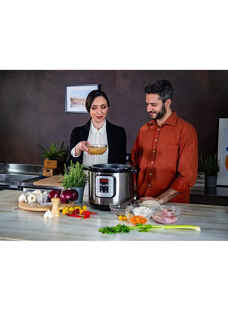 KENWOOD 14-In-1 Electric Pressure Cooker Multifunctional Programmable Multicooker With Safety Feature, 14 Smart Cook Programs, Manual Function For Personalised Recipes 6 L 1000 W PCM60.000SS Black/Silver