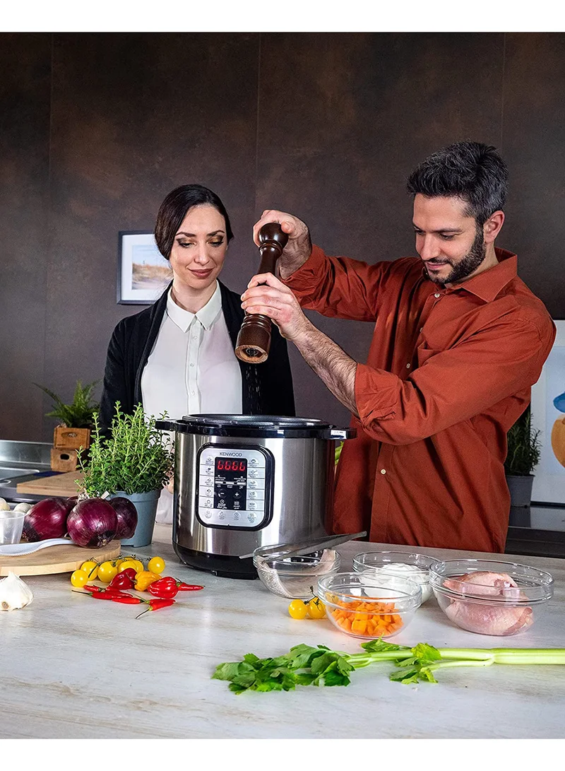 KENWOOD 14-In-1 Electric Pressure Cooker Multifunctional Programmable Multicooker With Safety Feature, 14 Smart Cook Programs, Manual Function For Personalised Recipes 6 L 1000 W PCM60.000SS Black/Silver