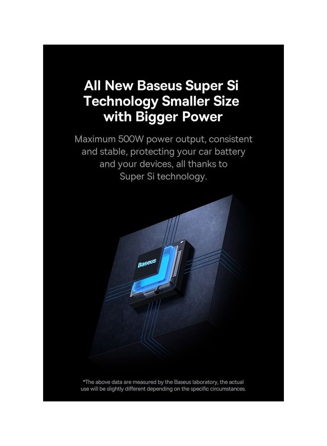 Baseus - IGBT Technology Power Inverter 500W Type-C USB AC Socket Car Charger (220V US/EU) High Power Multi-function Inverter with Cooling Fan for Camping/Self-driving Trip - Image 1
