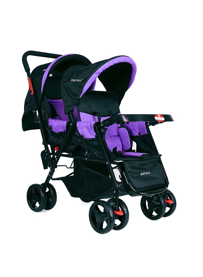BABY PLUS - 8 Wheeler Twin Baby Stroller With Adjustable Snack Tray And Footrest, Suitable From 12 To 36 Months - Image 1