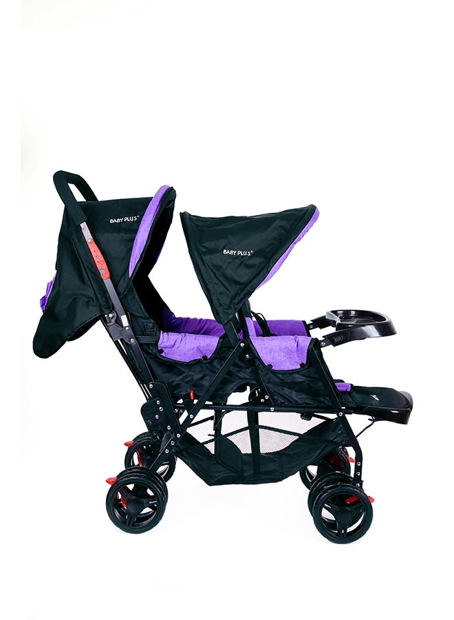 BABY PLUS - 8 Wheeler Twin Baby Stroller With Adjustable Snack Tray And Footrest, Suitable From 12 To 36 Months - Image 1
