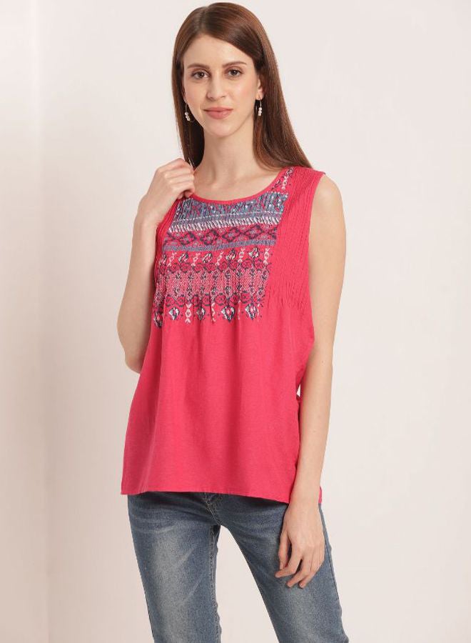 Aila Embroidered Sleeveless Top Pink  - Image 1