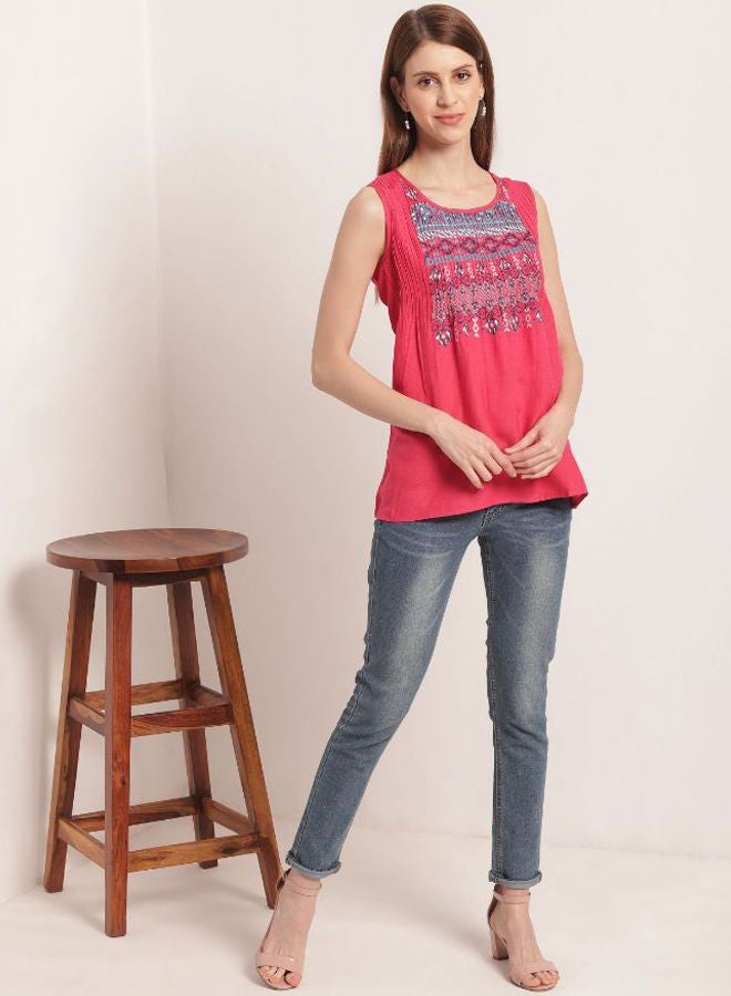 Aila Embroidered Sleeveless Top Pink  - Image 3