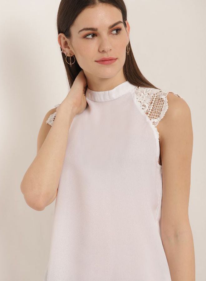 Aila Solid Design Sleeveless Top With Embroidered On Shoulder White - Image 4