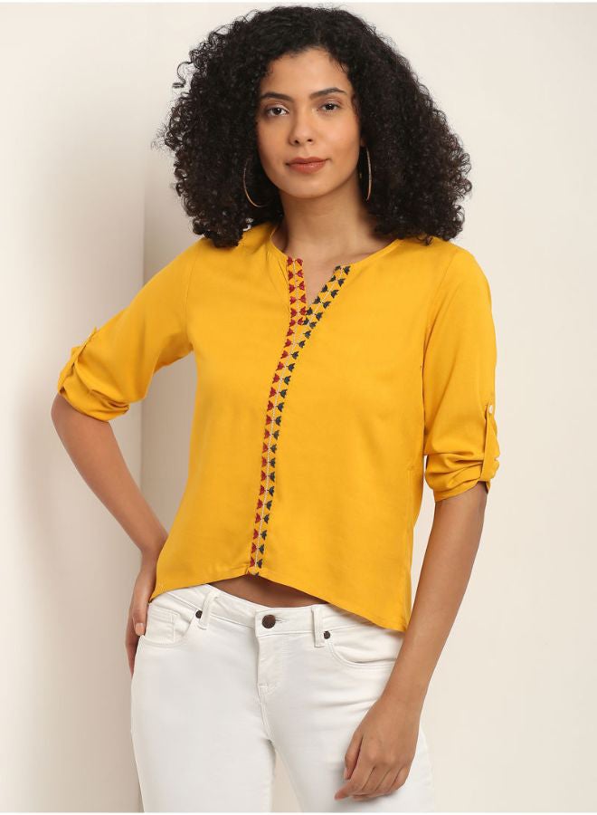 Aila Fashion V Neck Top Mustard  - Image 1