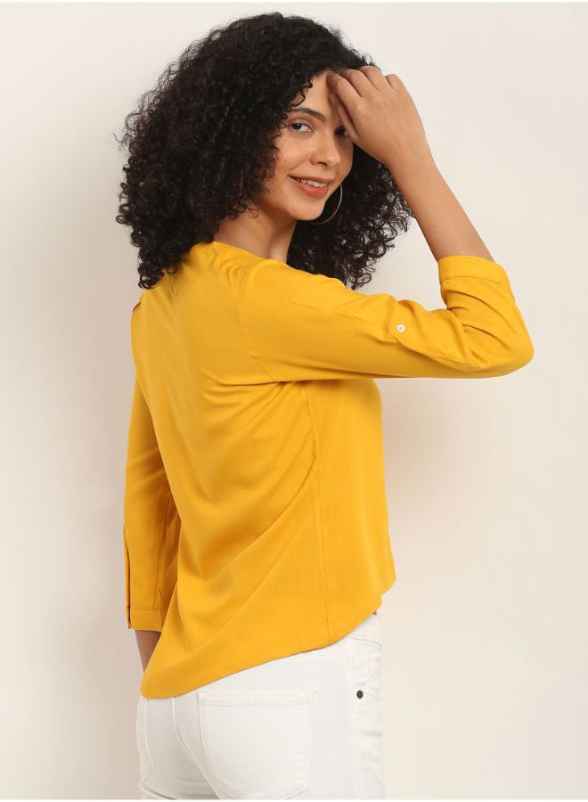 Aila Fashion V Neck Top Mustard  - Image 2