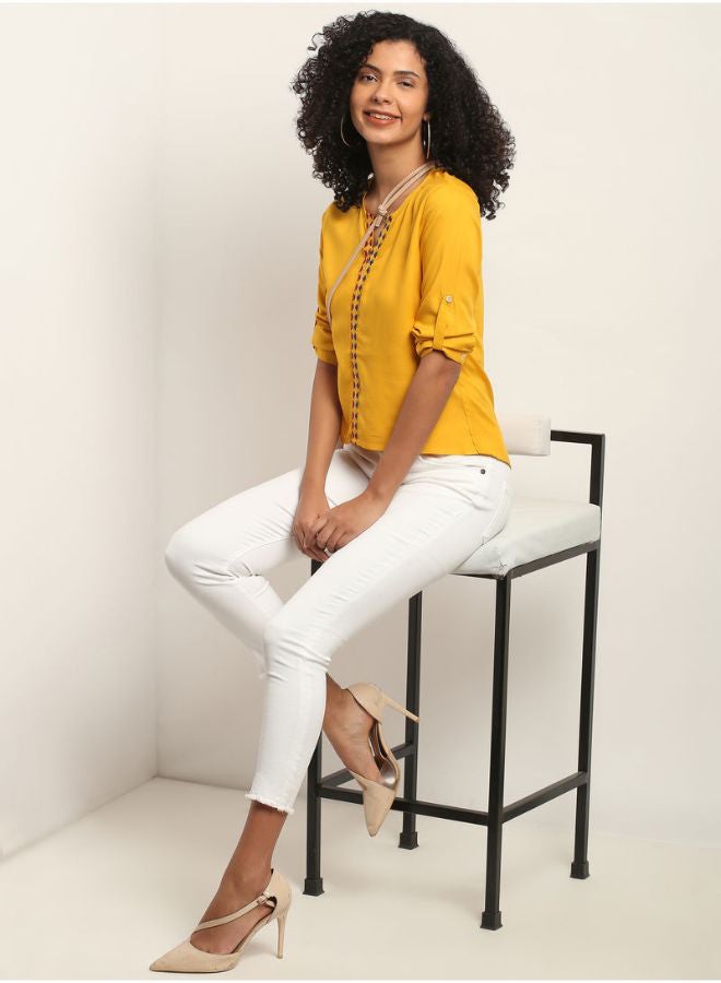 Aila Fashion V Neck Top Mustard  - Image 4