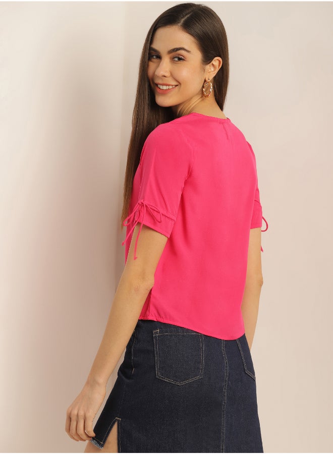 Aila Round Neck Casual Top Pink  - Image 2