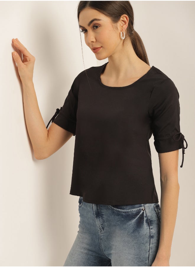 Aila Round Neck Casual Top Black - Image 4