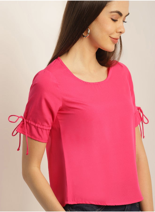 Aila Round Neck Casual Top Pink  - Image 4