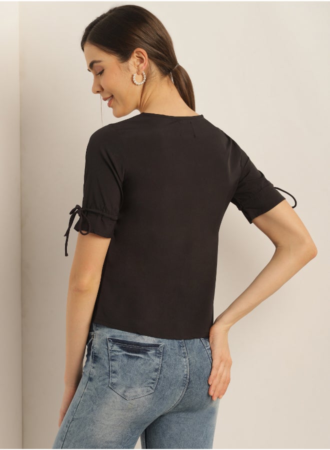 Aila Round Neck Casual Top Black - Image 2