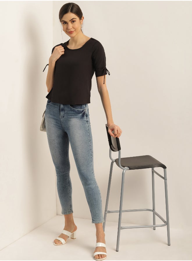 Aila Round Neck Casual Top Black - Image 3