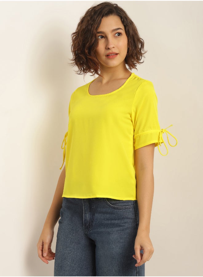 Aila Round Neck Casual Top Yellow  - Image 1