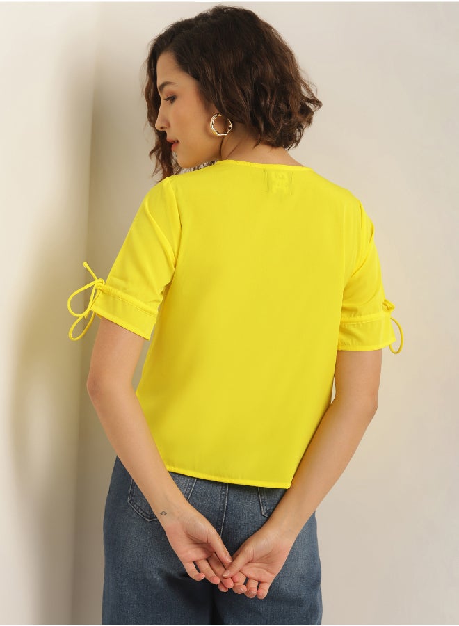 Aila Round Neck Casual Top Yellow  - Image 2