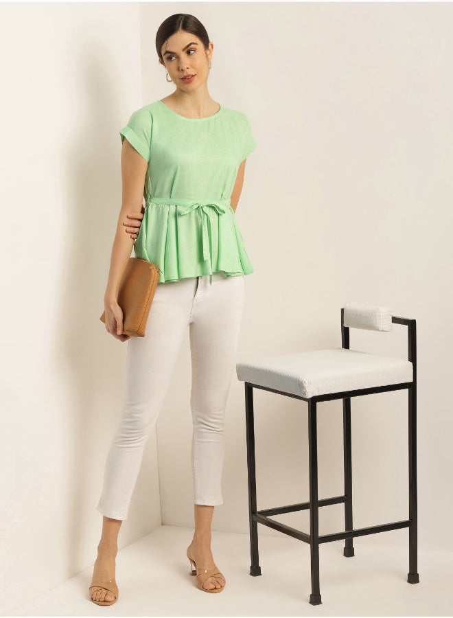Aila Rolled Sleeve Top Sea Green  - Image 3