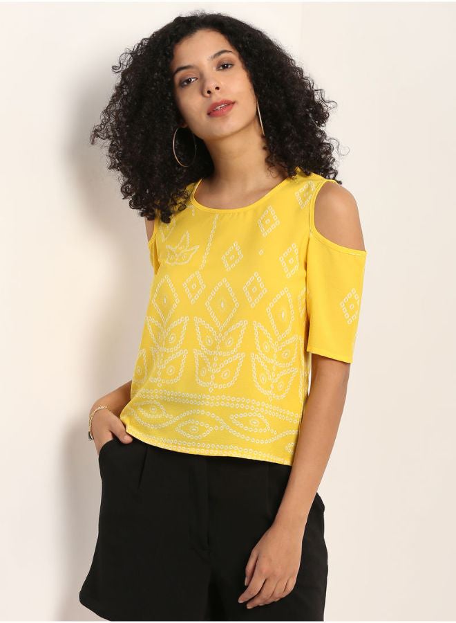 Aila Fashion Round Neck Top Yellow  - Image 1