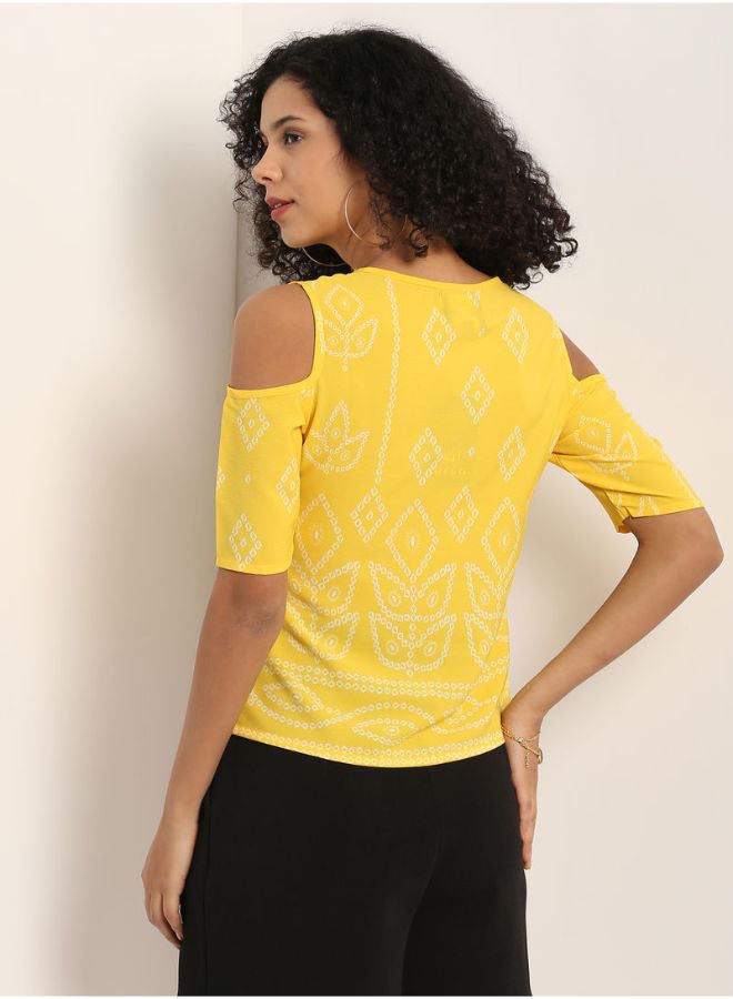 Aila Fashion Round Neck Top Yellow  - Image 2