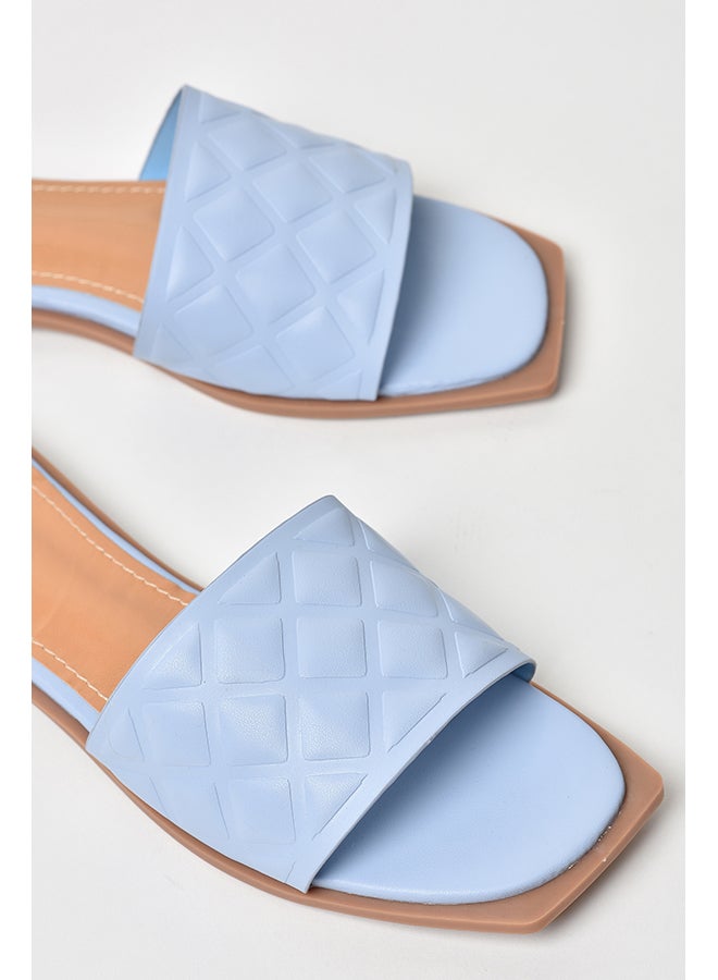 Quilted Pattern Broad Strap Flat Sandals Light Blue - v1649689334/N47996320V_3