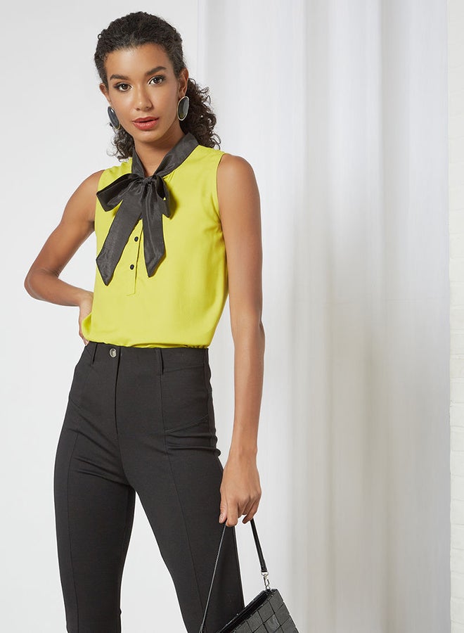 Aila Tie Up Neck Button Down Top Green - Image 1