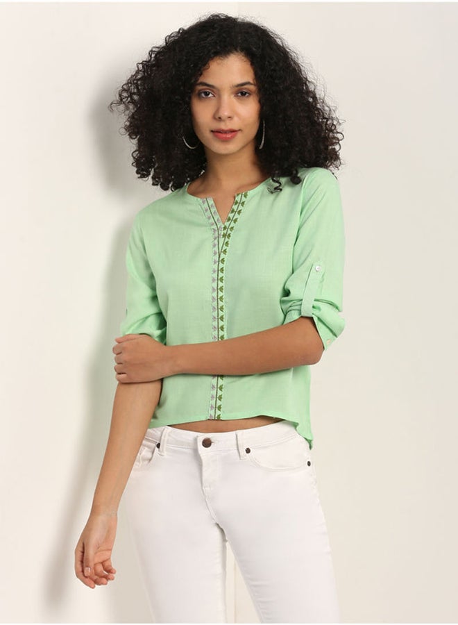 Aila Casual V-Neck Blouse Green  - Image 1