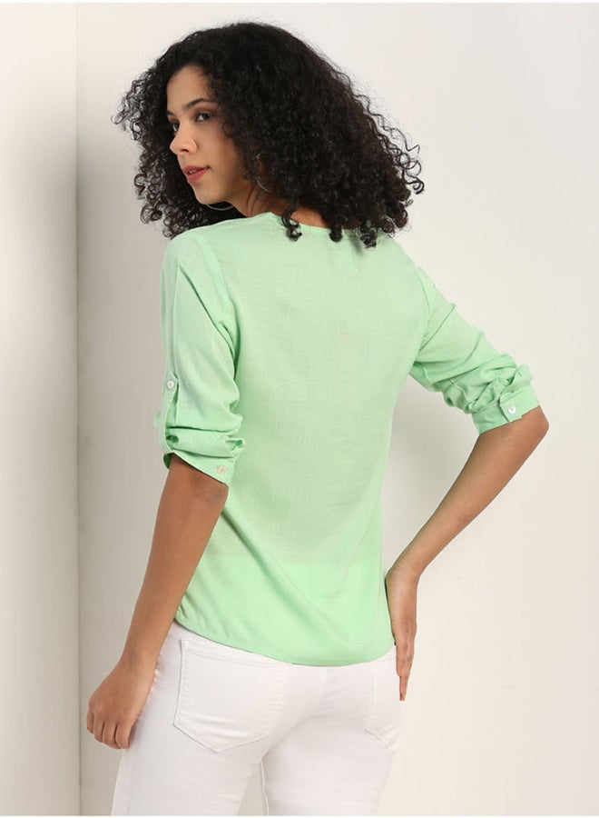 Aila Casual V-Neck Blouse Green  - Image 2