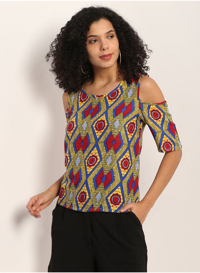 Aila Pattern Printed Top Yellow/Red/Blue  - Image 1