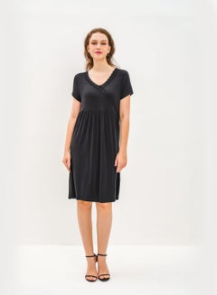 V-Neck Short Sleeve Mini Dress Black