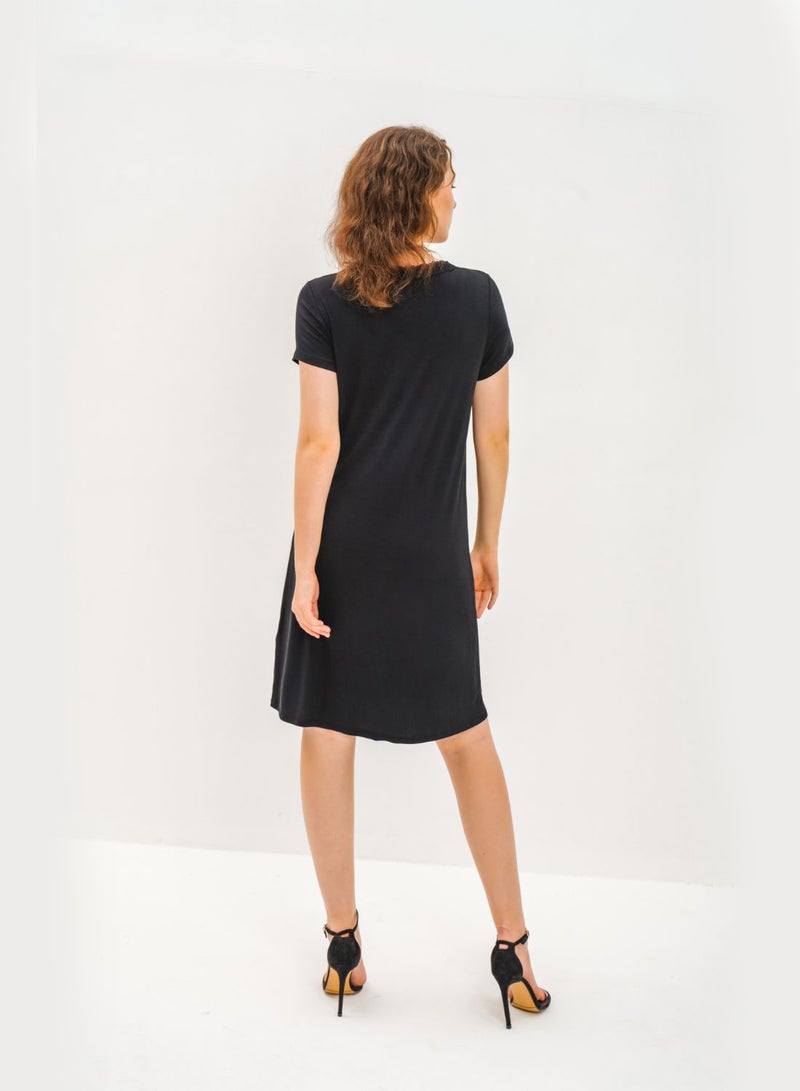 Aila - V-Neck Short Sleeve Mini Dress Black - Image 1