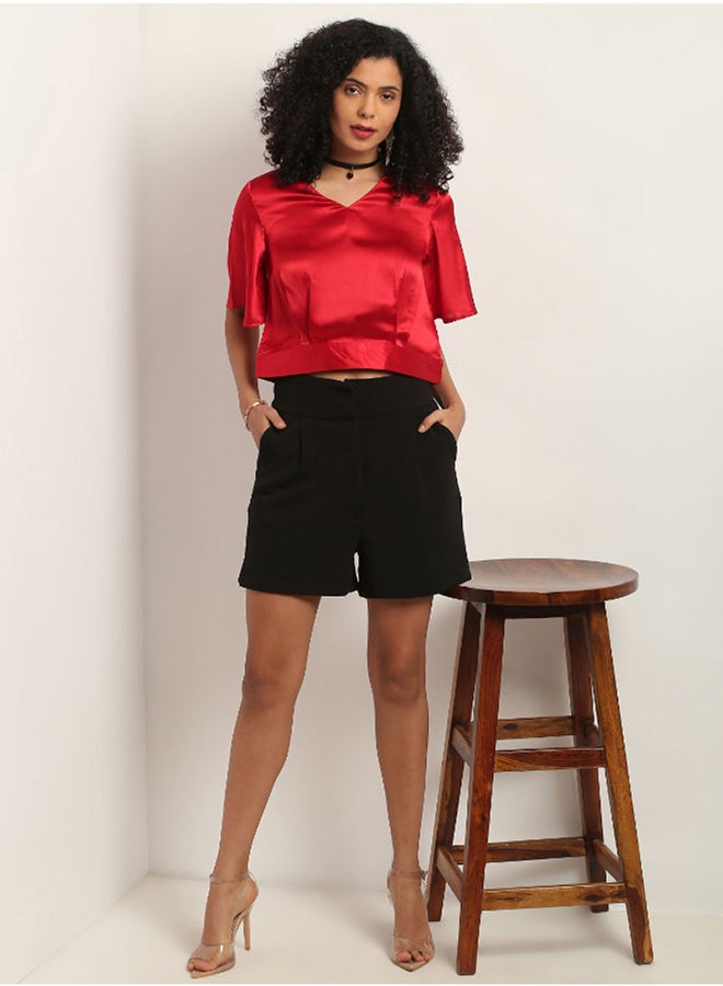 Aila Short Sleeve Crop Top Red  - Image 3