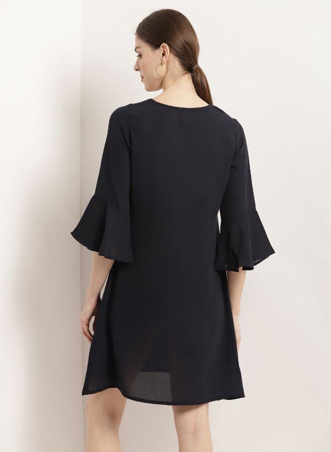 Aila - Three Quarter Sleeves Solid Shift Dress Navy Blue - Image 1