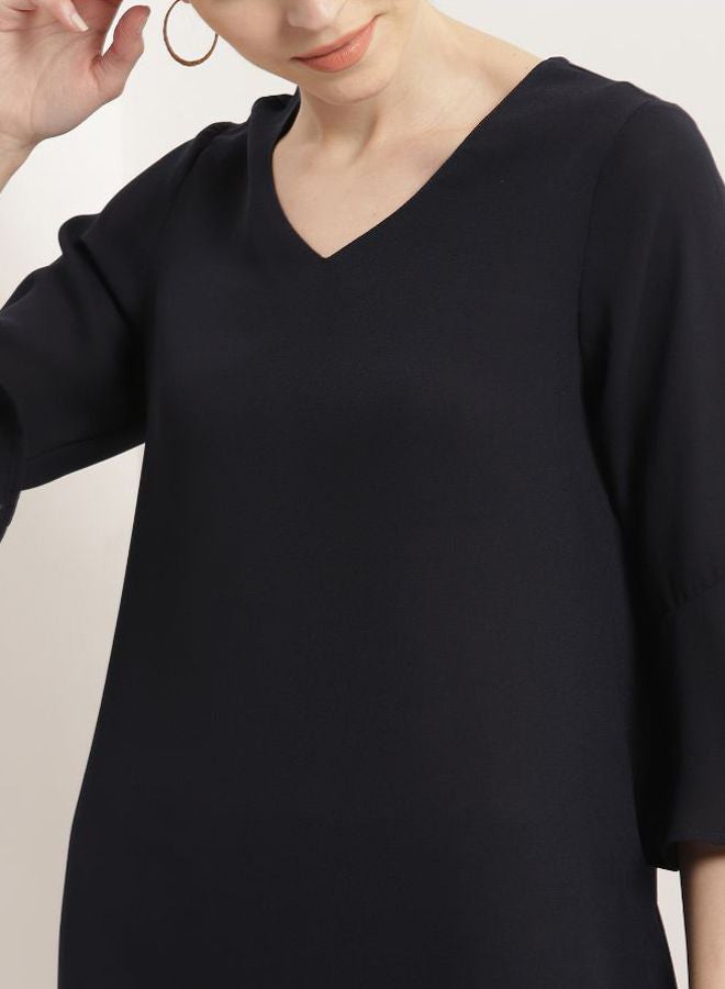 Aila - Three Quarter Sleeves Solid Shift Dress Navy Blue - Image 1