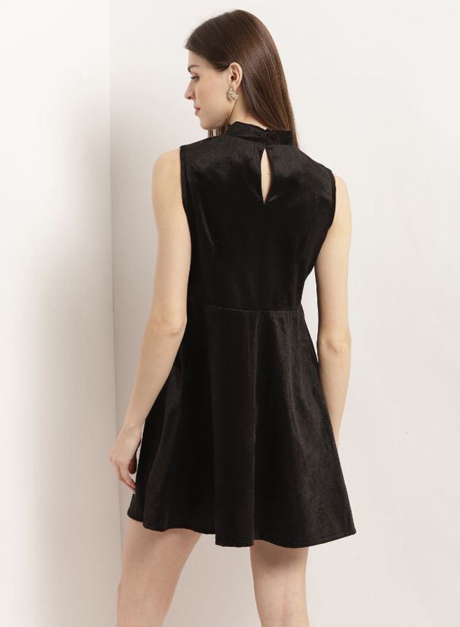 Aila - Sleeveless Synthetic Skater Dress Black - Image 1