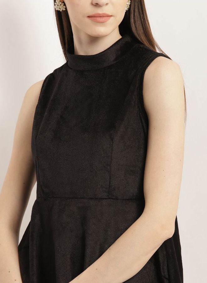 Aila - Sleeveless Synthetic Skater Dress Black - Image 1