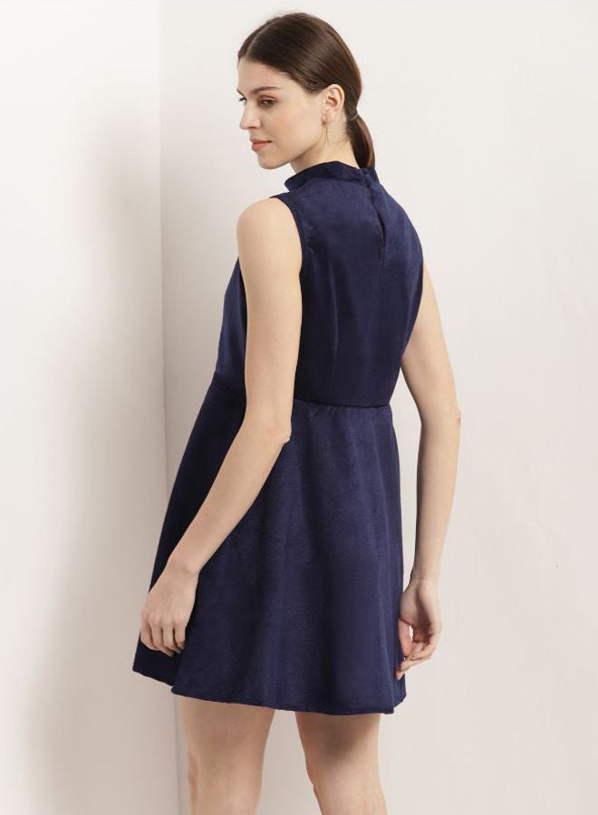 Aila - Sleeveless Synthetic Skater Dress Navy Blue - Image 1