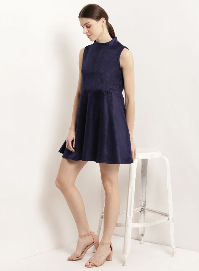 Aila - Sleeveless Synthetic Skater Dress Navy Blue - Image 1